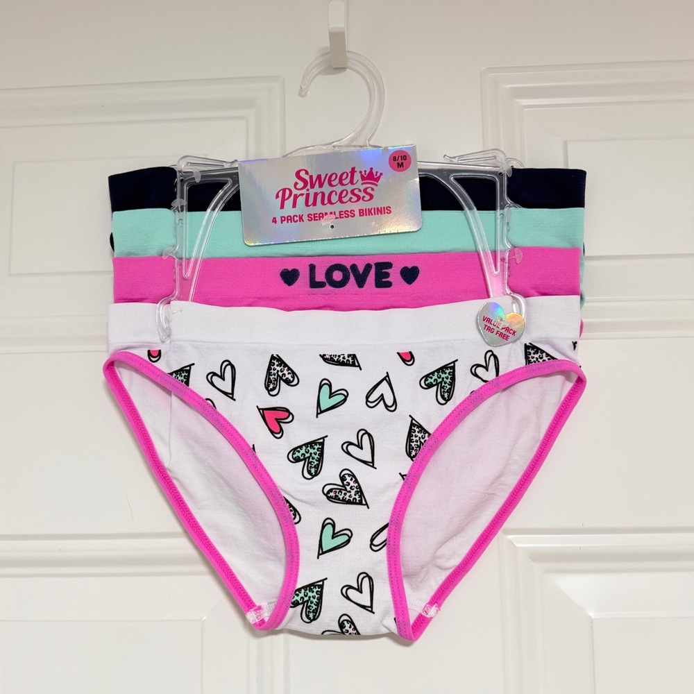 Girls' 4-Pack Bikini Briefs - Pink, White, Mint, Navy